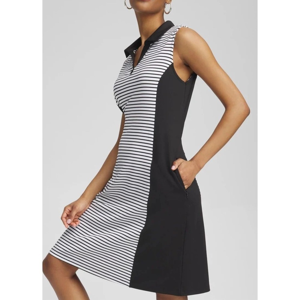 NWT Chico's Zenergy UPF block stripe dress polo collar side panels woman XXL